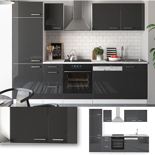 Vicco Kuche 270 Cm Kuchenzeile Kuchenblock Einbaukuche Anthrazit Hochglanz Online Kaufen Bei Netto